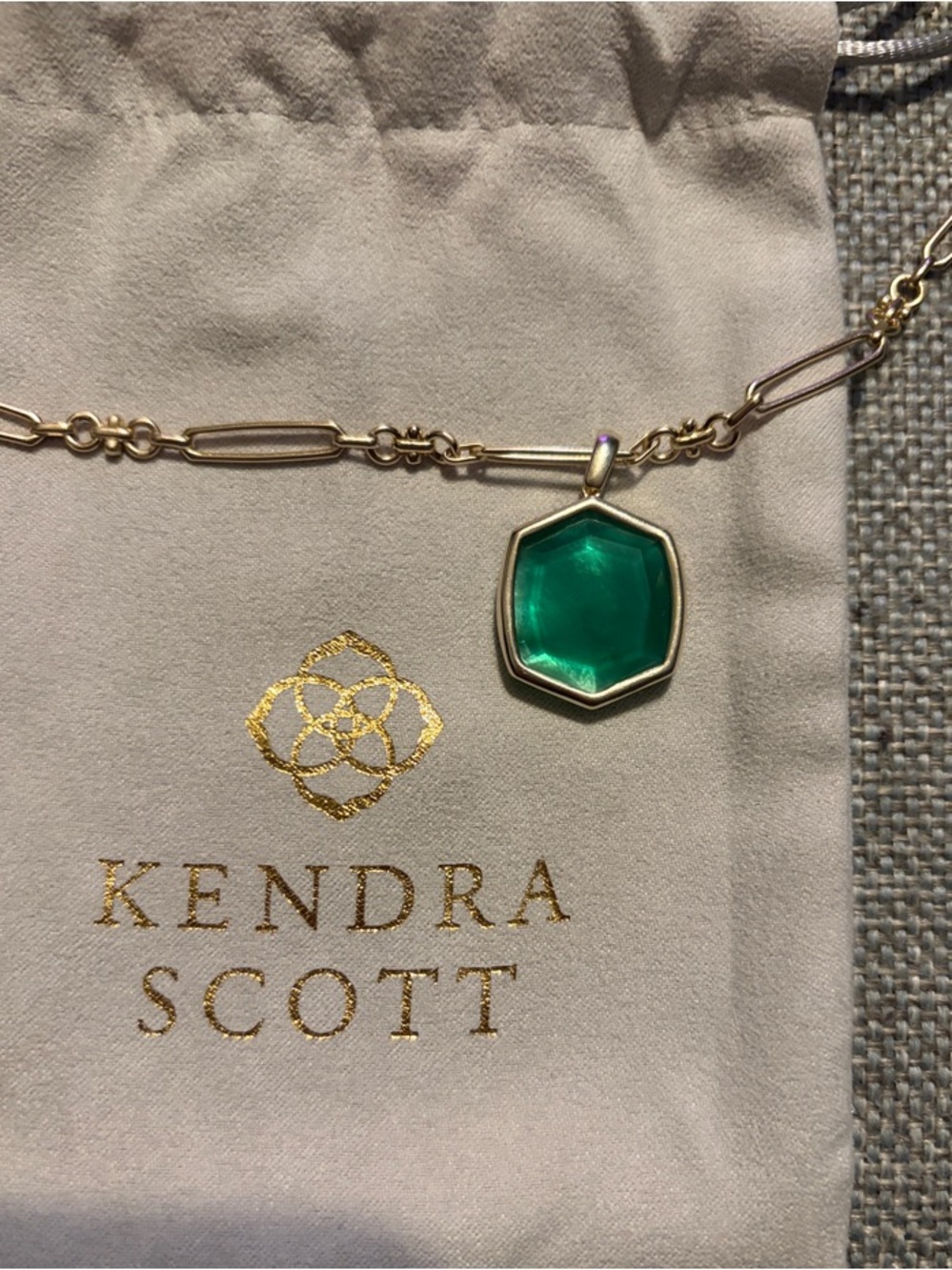 Kendra Scott Davis Gold-Tone Necklace with Emerald Green Pendant - Picture 4 of 4